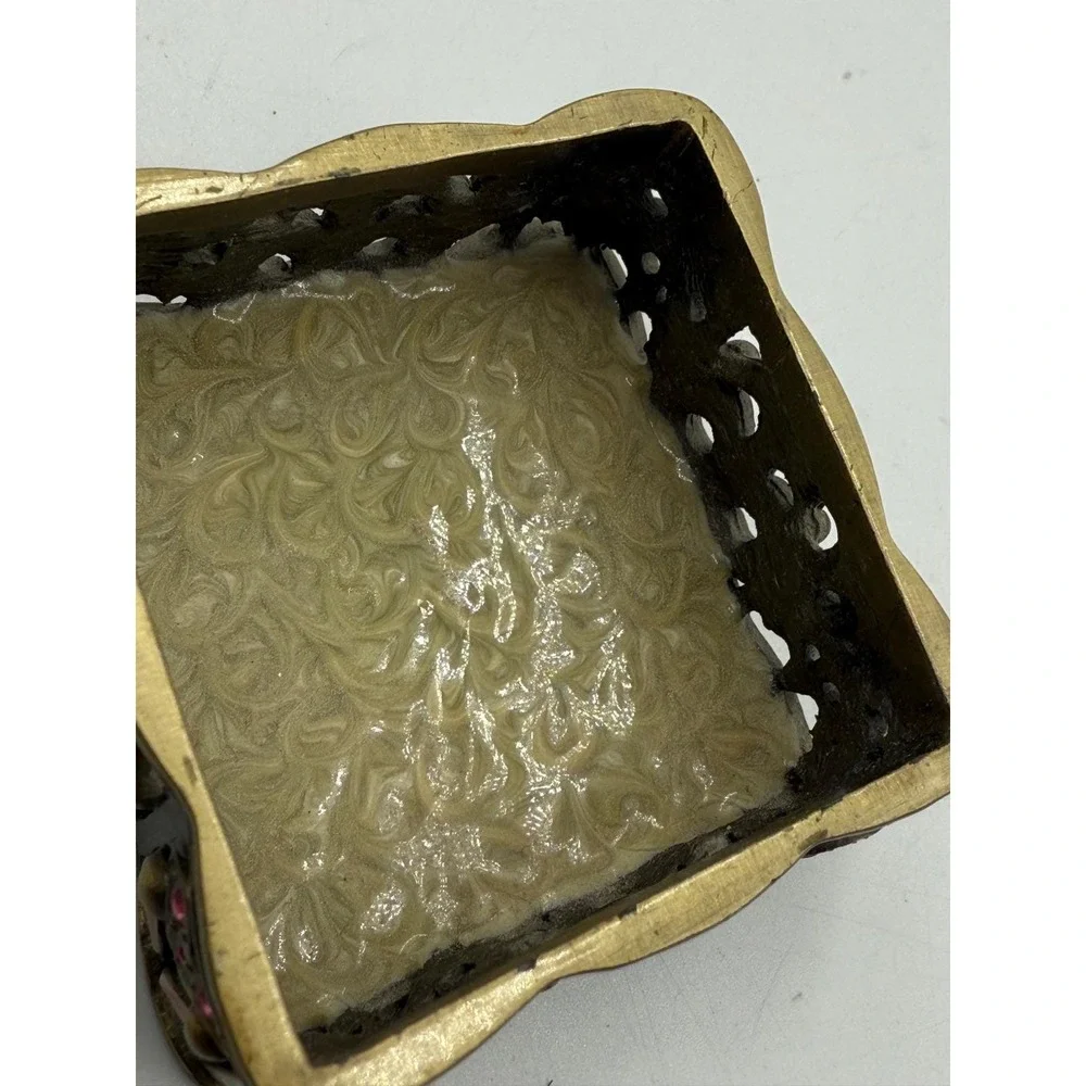 Vintage Style Filigree Trinket Box Burgundy‎ Enamel Pink Rhinestone Jewelry Case